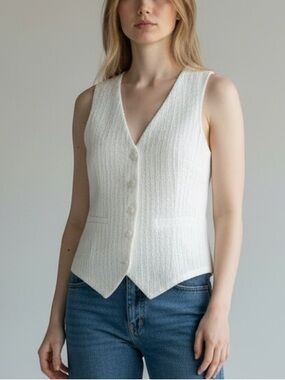 NWOT ✨ H&M white Textured Button-Up Vest